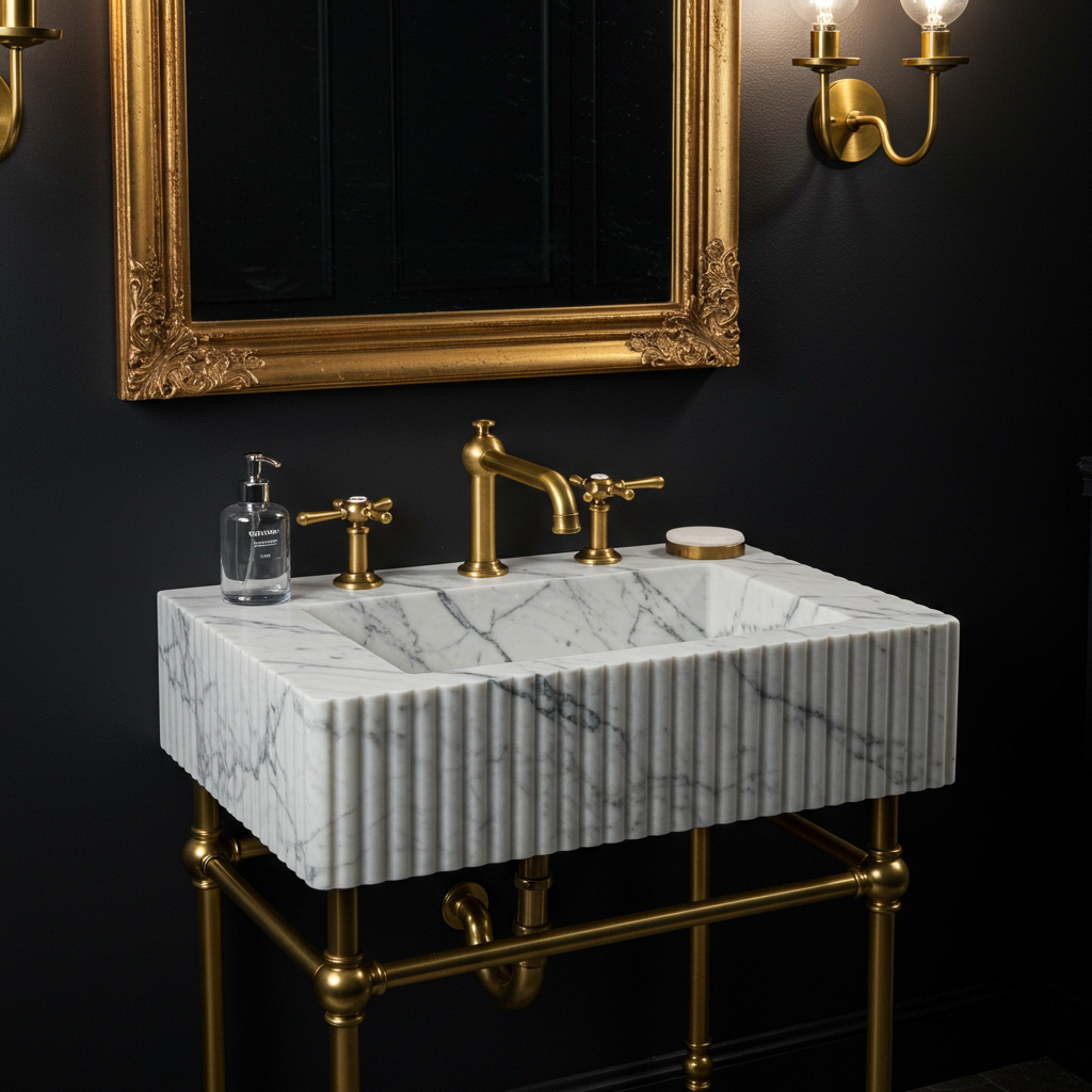calacatta marble fluted wash basin