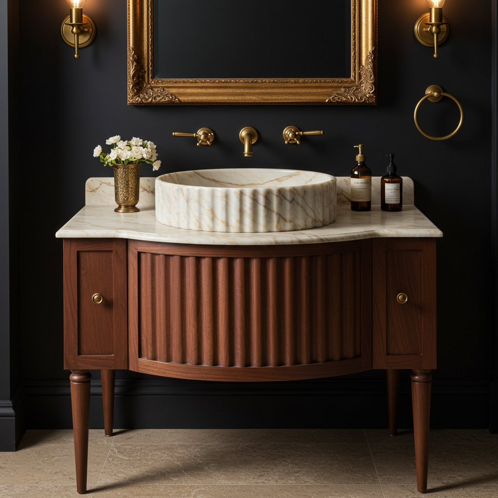 circular marble fluted countertop sink