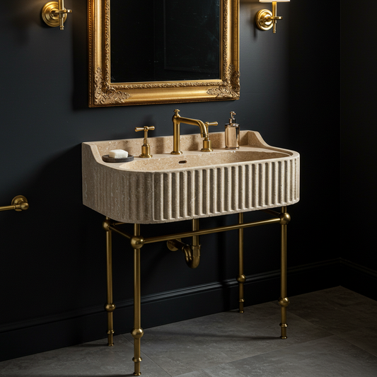 curved edge fluted travertine sink