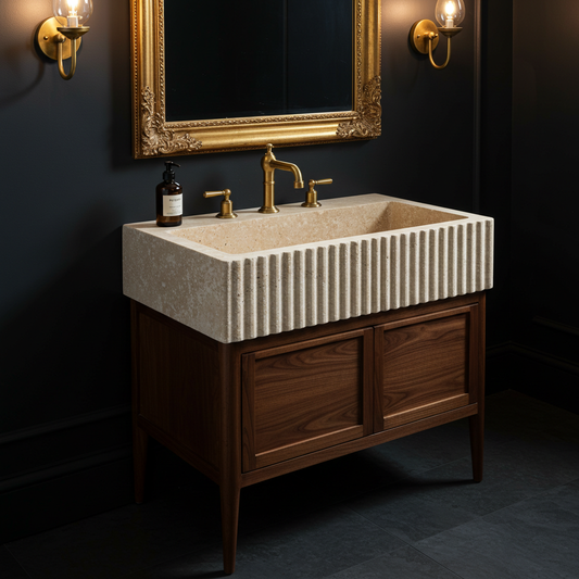 double door fluted travertine sink