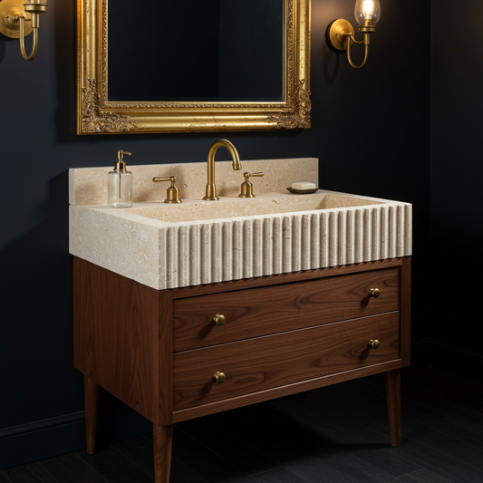 double drawer fluted travertine sink