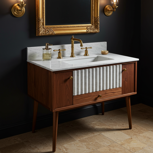 dual material fluted travertine sink