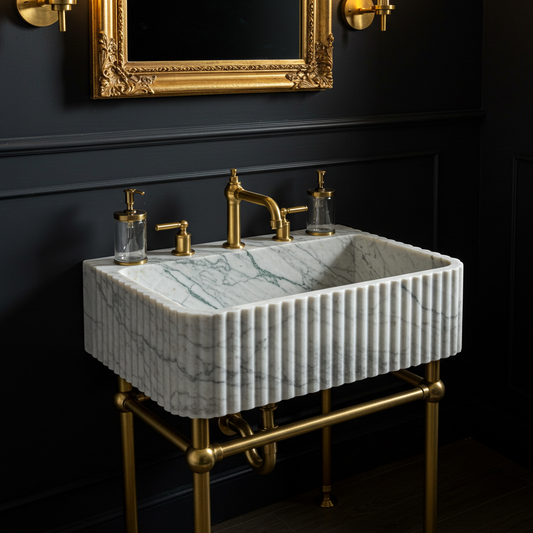 fluted carrara marble trough sink