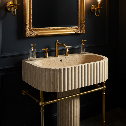 fluted travertine pedestal sink