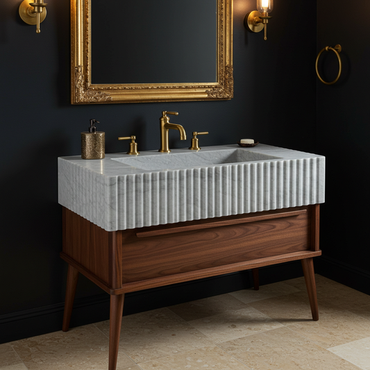 gray veined fluted marble sink