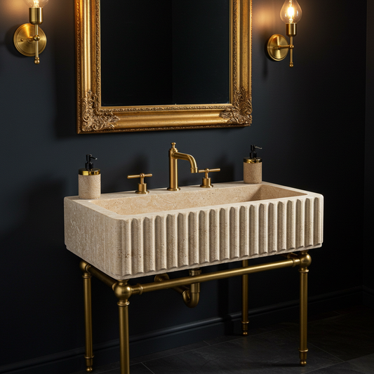 grooved travertine trough sink