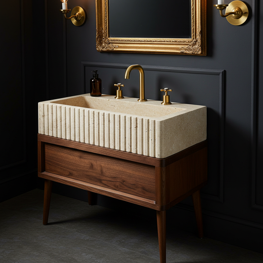 mid century fluted travertine sink