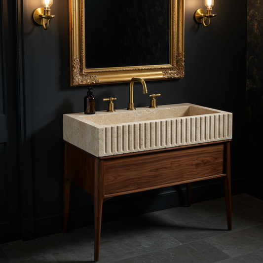 modern farmhouse fluted travertine sink