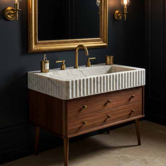 polished white marble fluted sink