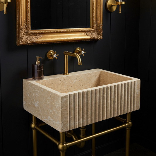 rectangular fluted travertine sink