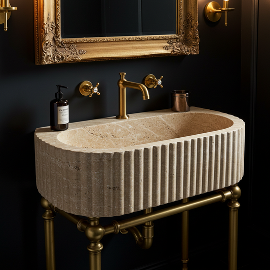 ribbed travertine oval sink