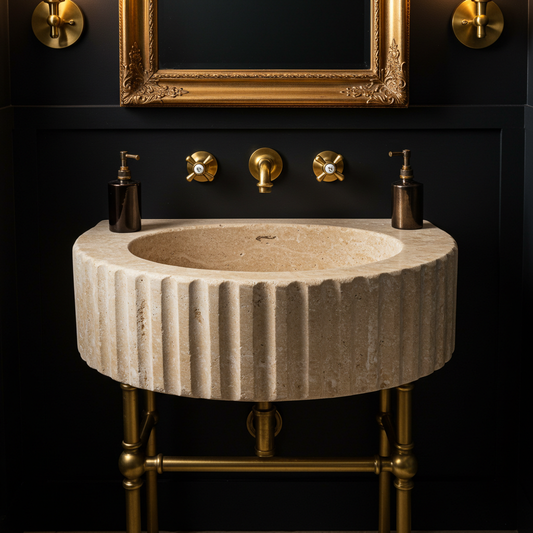 round fluted travertine sink