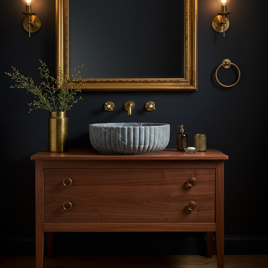 round gray marble fluted sink