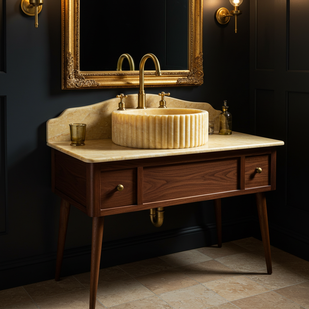 round yellow travertine sink