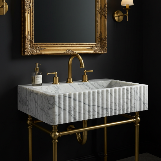 subtle veined carrara marble fluted sink