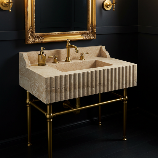 textured travertine fluted sink