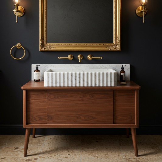 white marble trough fluted sink